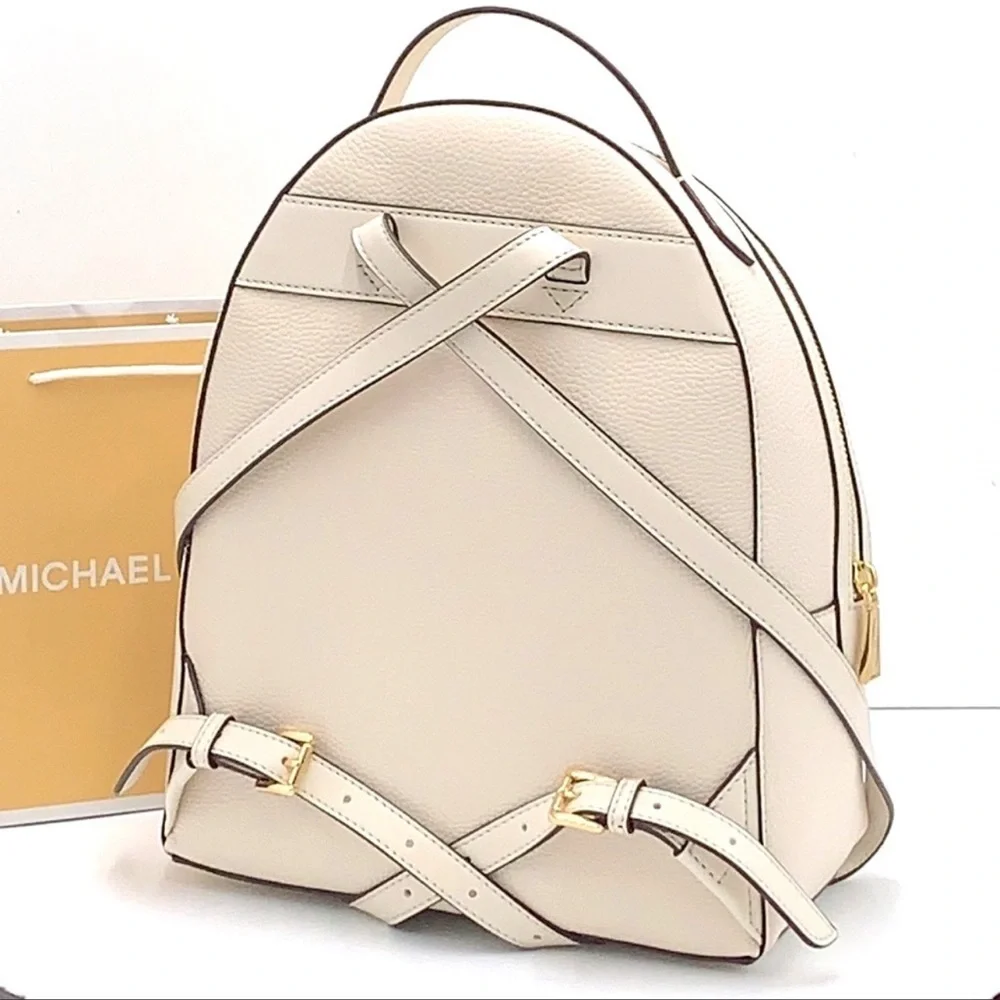 Michael Kors Women's Valerie Medium Pebbled Leather Backpack Light Cream NWT
